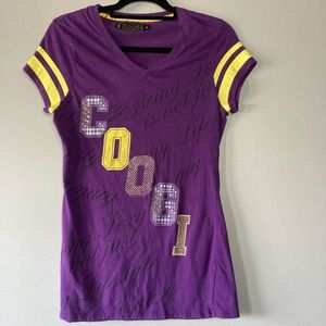 Ladies COOGI XL 
Fitted Purple Gold Tshirt 
Sexy Legacy Bling LSU.